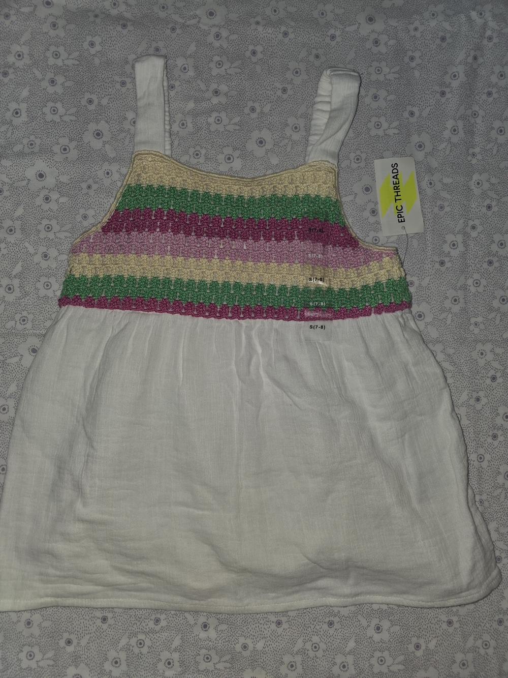 Epic Threads White Sundress with Colorful Crochet Bodice